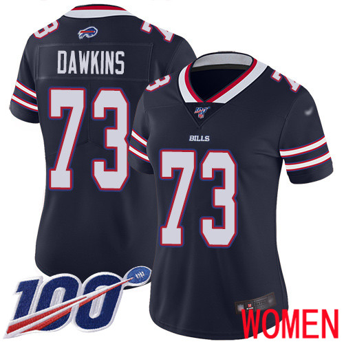 Women Buffalo Bills 73 Dion Dawkins Limited Navy Blue Inverted Legend 100th Season NFL Jersey